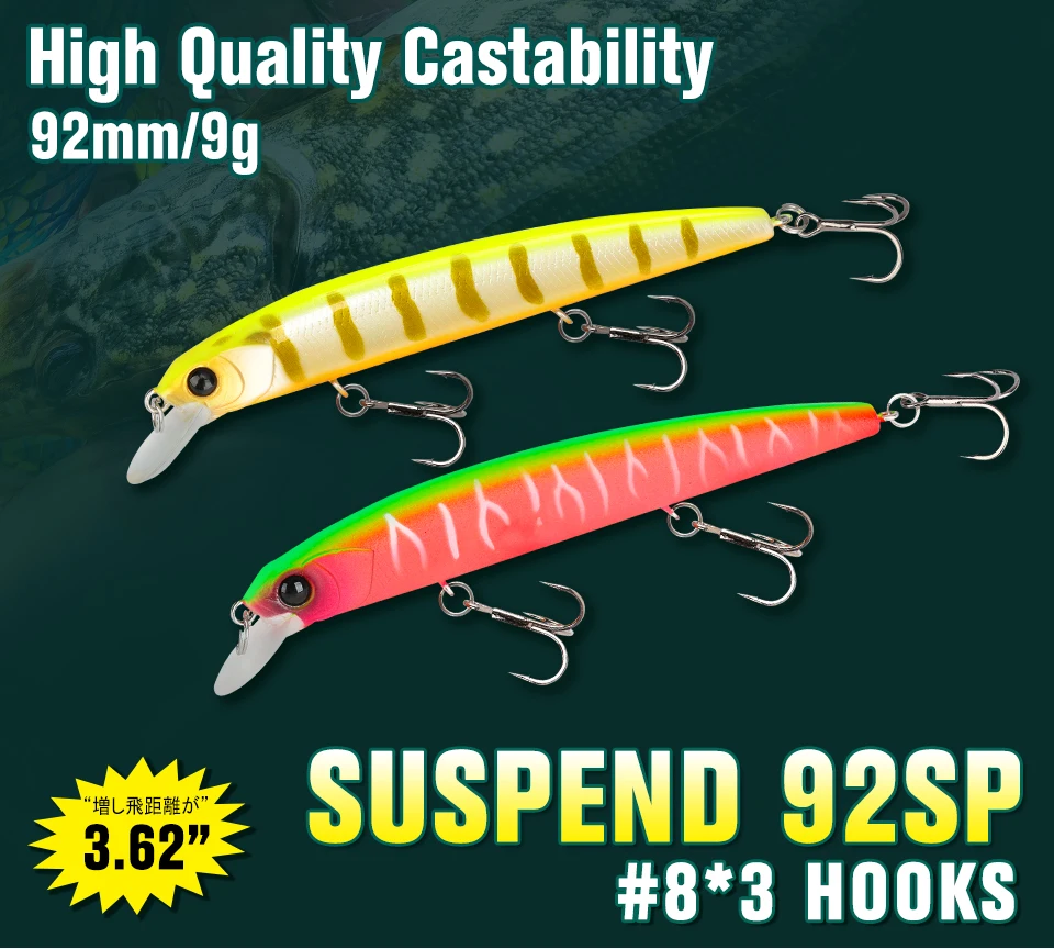 TSURINOYA Suspending Minnow Fishing Lure DW78 92mm 9g Long Casting Pike 3 Hooks Hard Bait Crank Bait Wobbler Jerkbait