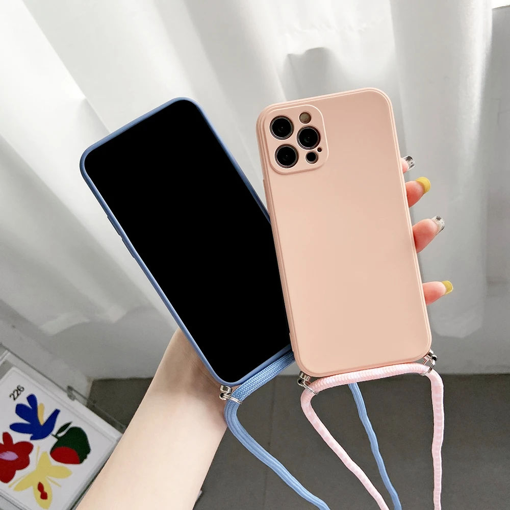 Crossbody Necklace Strap Lanyard Cord Liquid Silicone Phone Case For iphone 16 15 14 13 12 MiNi 11 Pro X XR XS Max 7 8Plus Cover