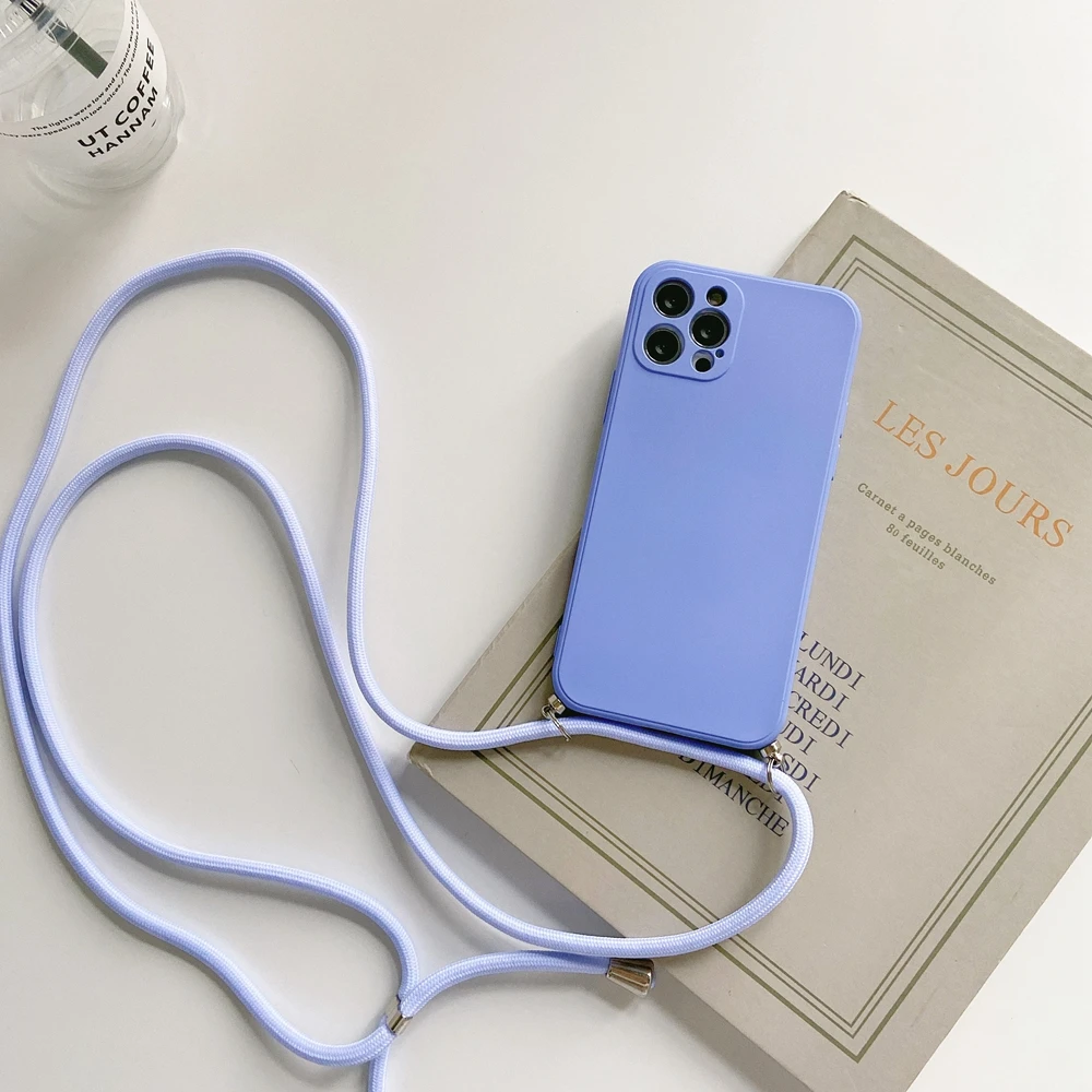 Crossbody Necklace Strap Lanyard Cord Liquid Silicone Phone Case For iphone 16 15 14 13 12 MiNi 11 Pro X XR XS Max 7 8Plus Cover
