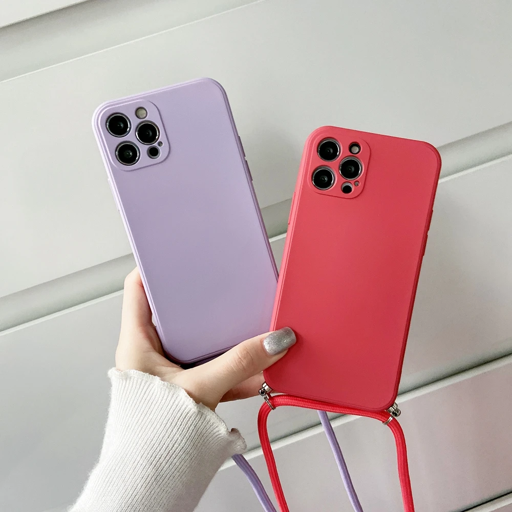 Crossbody Necklace Strap Lanyard Cord Liquid Silicone Phone Case For iphone 16 15 14 13 12 MiNi 11 Pro X XR XS Max 7 8Plus Cover
