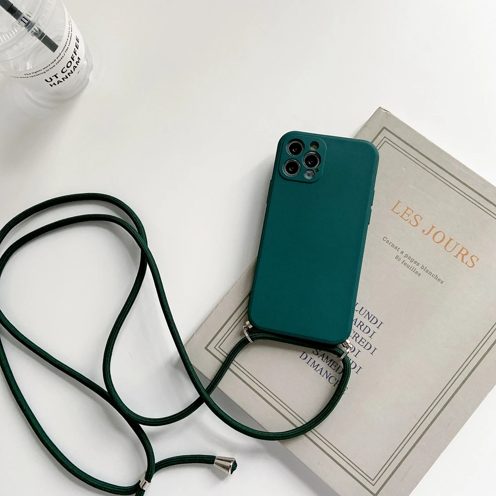Crossbody Necklace Strap Lanyard Cord Liquid Silicone Phone Case For iphone 16 15 14 13 12 MiNi 11 Pro X XR XS Max 7 8Plus Cover