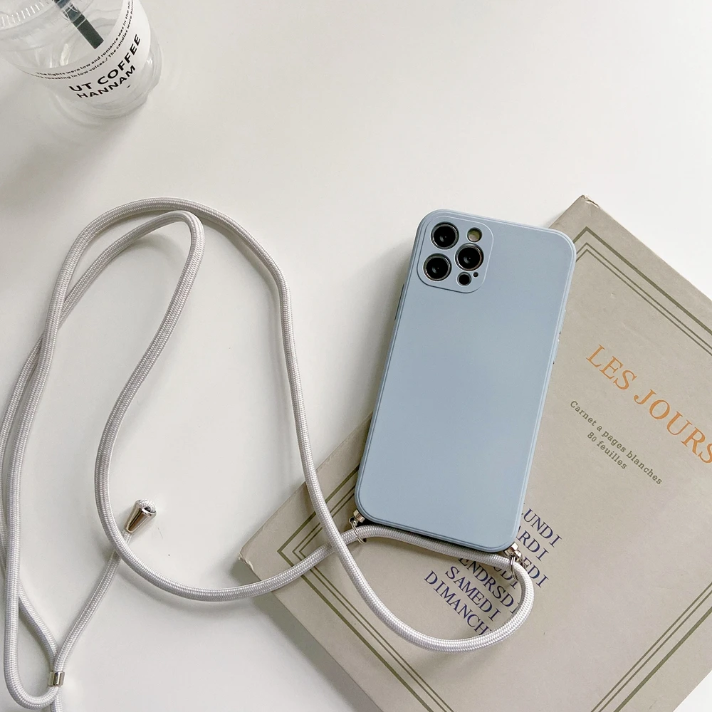 Crossbody Necklace Strap Lanyard Cord Liquid Silicone Phone Case For iphone 16 15 14 13 12 MiNi 11 Pro X XR XS Max 7 8Plus Cover