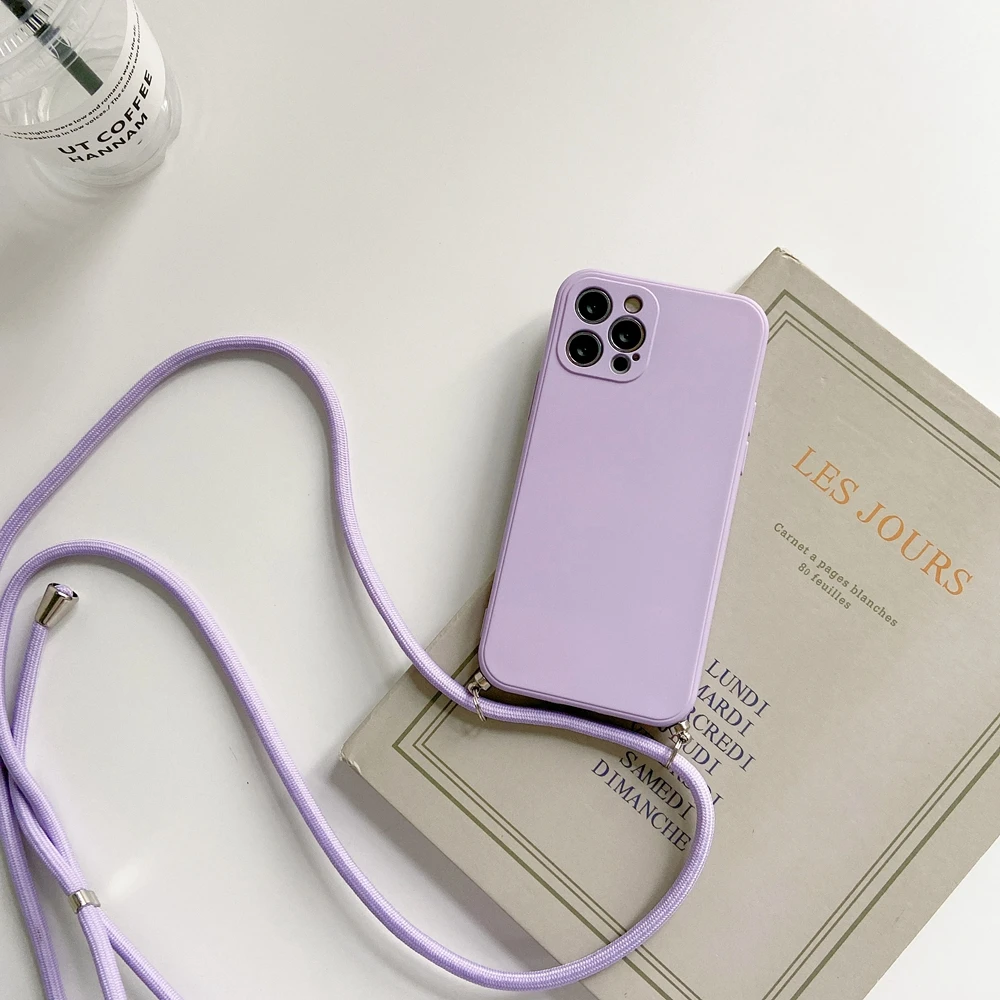Crossbody Necklace Strap Lanyard Cord Liquid Silicone Phone Case For iphone 16 15 14 13 12 MiNi 11 Pro X XR XS Max 7 8Plus Cover