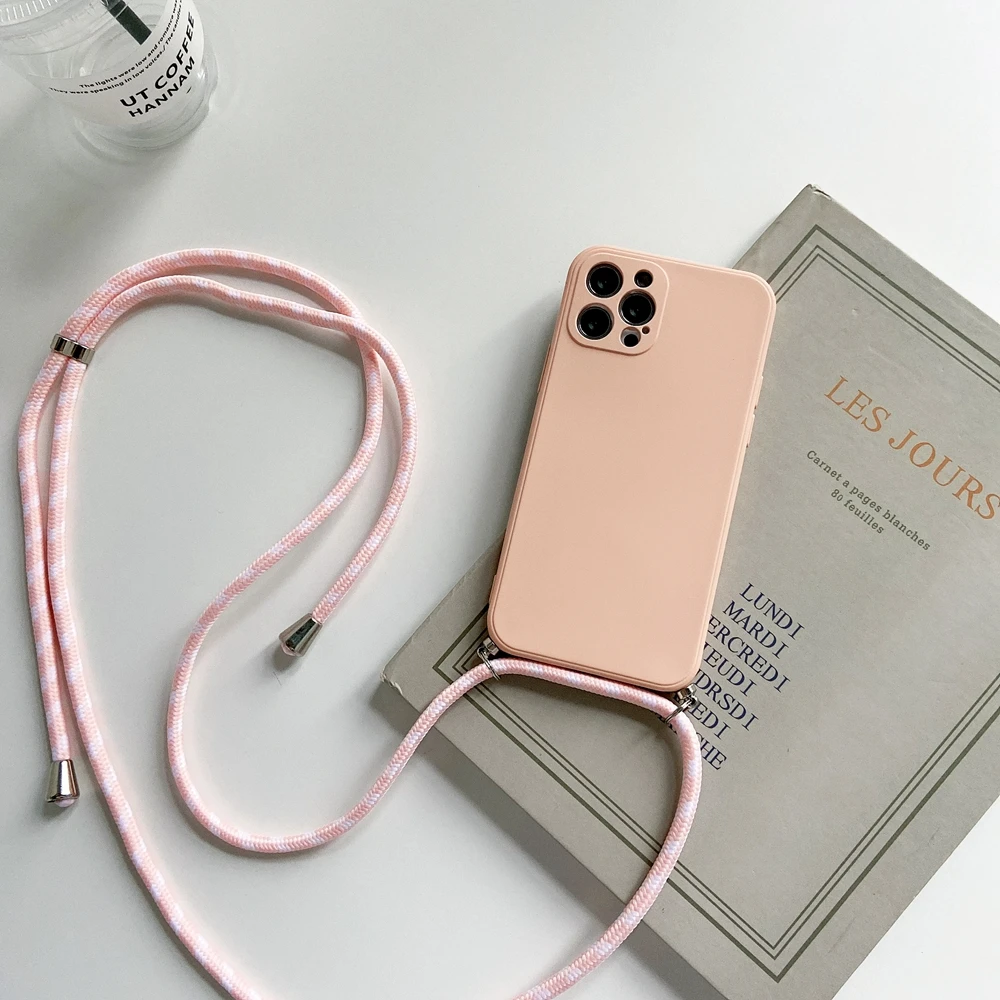 Crossbody Necklace Strap Lanyard Cord Liquid Silicone Phone Case For iphone 16 15 14 13 12 MiNi 11 Pro X XR XS Max 7 8Plus Cover