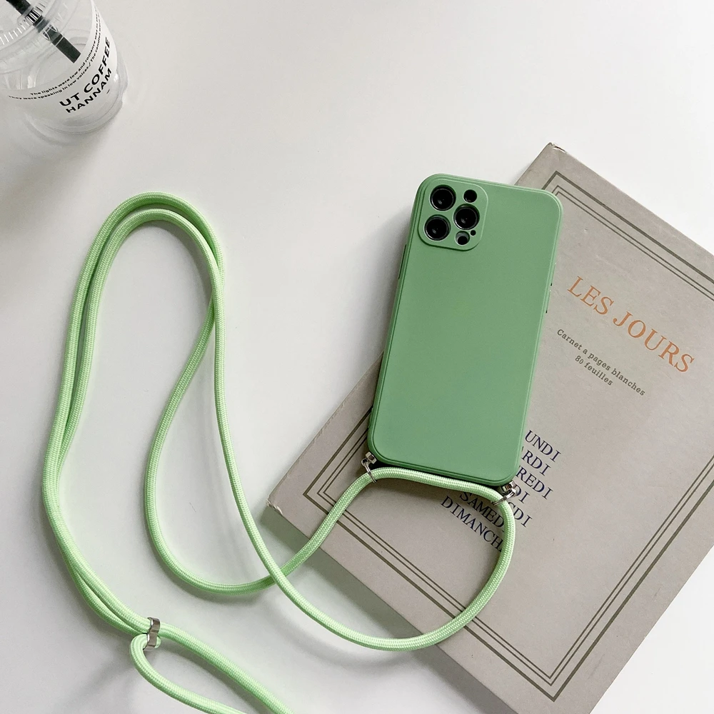Crossbody Necklace Strap Lanyard Cord Liquid Silicone Phone Case For iphone 16 15 14 13 12 MiNi 11 Pro X XR XS Max 7 8Plus Cover
