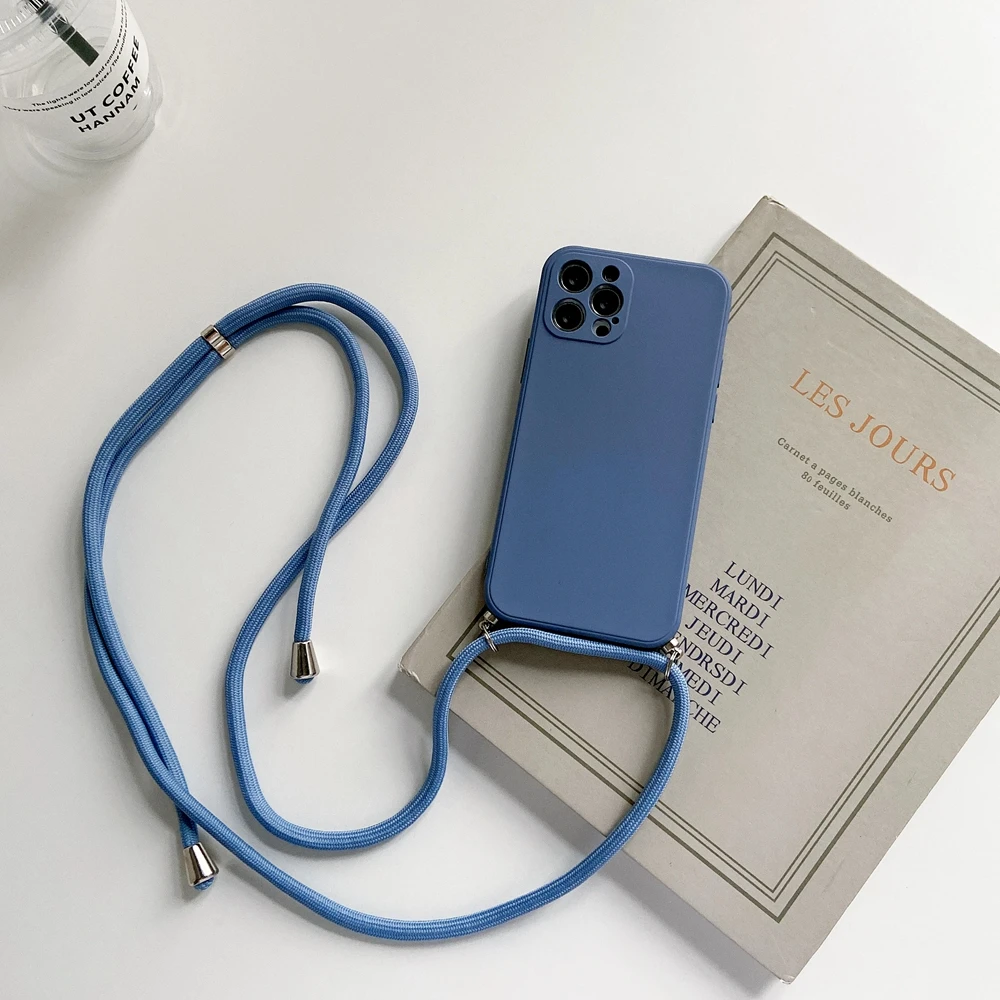 Crossbody Necklace Strap Lanyard Cord Liquid Silicone Phone Case For iphone 16 15 14 13 12 MiNi 11 Pro X XR XS Max 7 8Plus Cover
