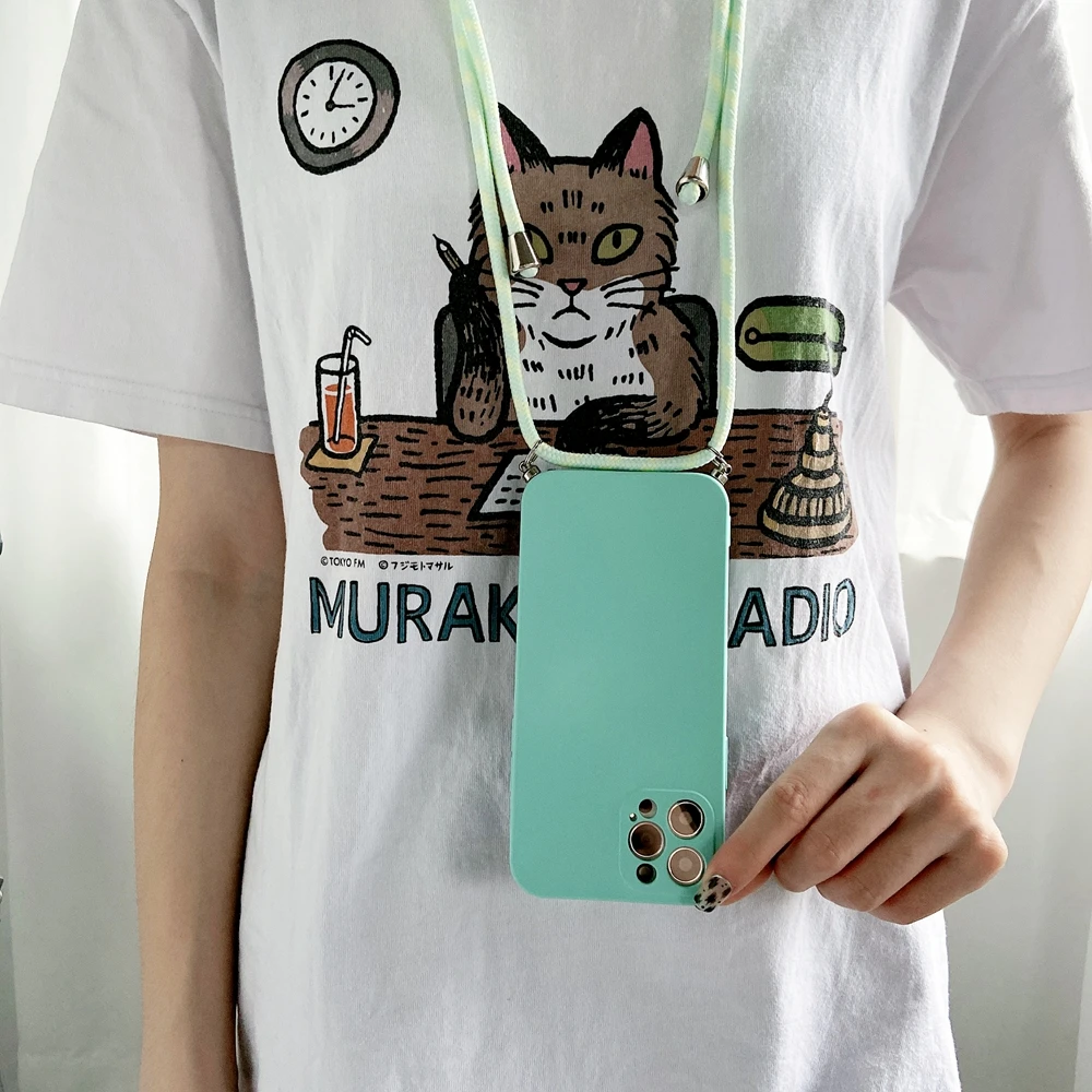 Crossbody Necklace Strap Lanyard Cord Liquid Silicone Phone Case For iphone 16 15 14 13 12 MiNi 11 Pro X XR XS Max 7 8Plus Cover