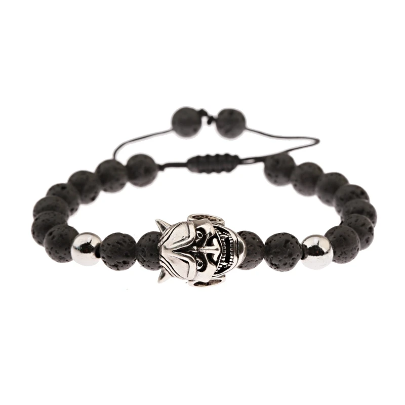 Classic Lava Stone Beaded Men Bracelet Fashion Demon Skull Alloy Braided Rope Bangles Pulsera Hombre