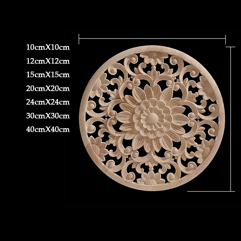 Round Flower Exquisite Carving Natural Wood Appliques Furniture Wooden Mouldings Vintage Unpainted Accessories Decoration Decal