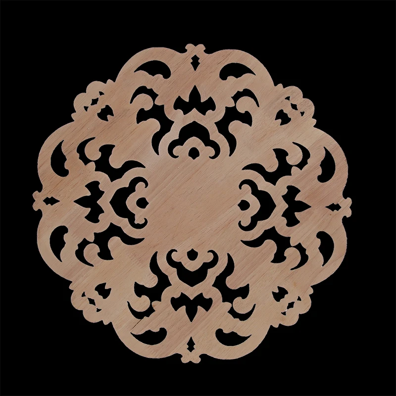 Round Flower Exquisite Carving Natural Wood Appliques Furniture Wooden Mouldings Vintage Unpainted Accessories Decoration Decal
