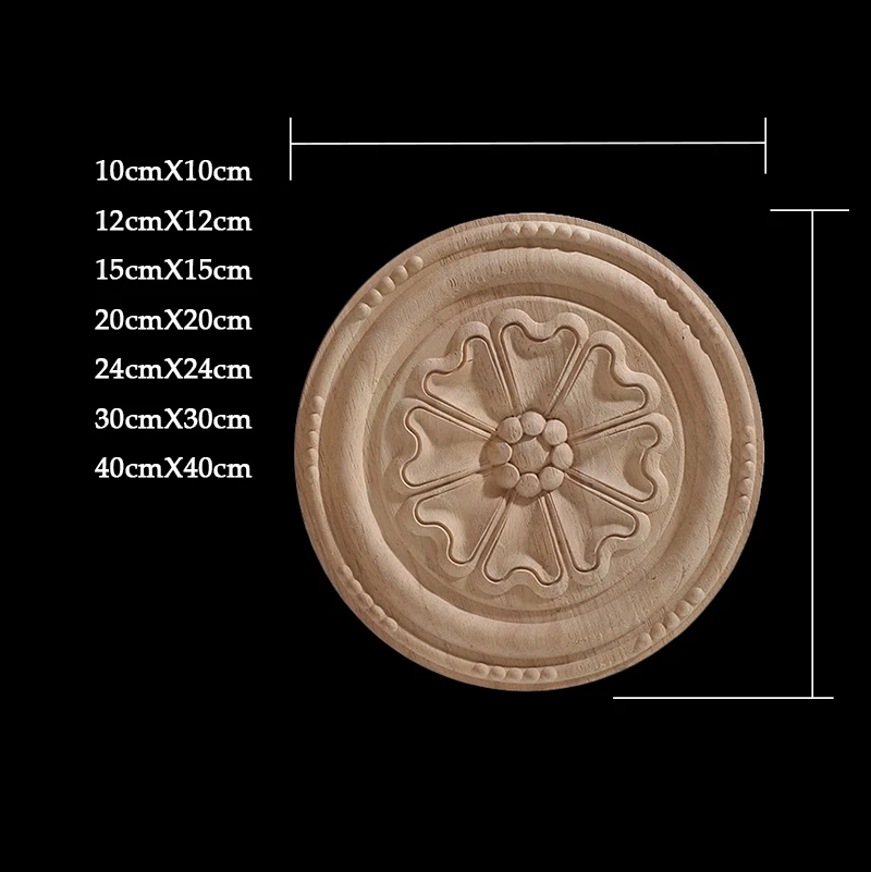 Round Flower Exquisite Carving Natural Wood Appliques Furniture Wooden Mouldings Vintage Unpainted Accessories Decoration Decal