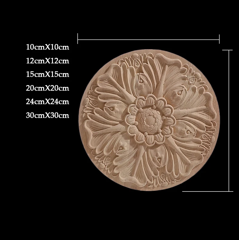 Round Flower Exquisite Carving Natural Wood Appliques Furniture Wooden Mouldings Vintage Unpainted Accessories Decoration Decal