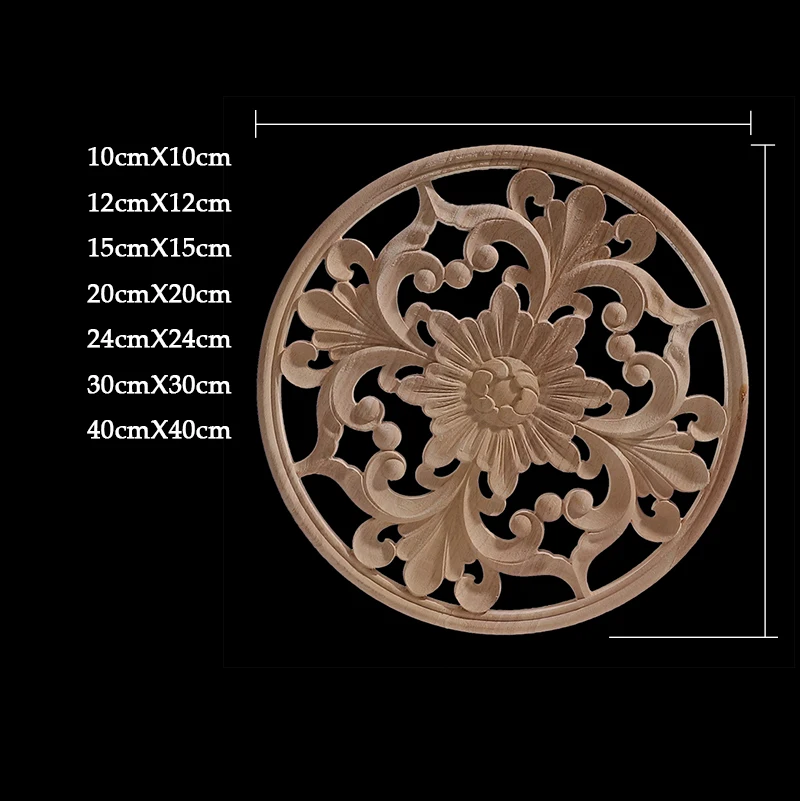Round Flower Exquisite Carving Natural Wood Appliques Furniture Wooden Mouldings Vintage Unpainted Accessories Decoration Decal