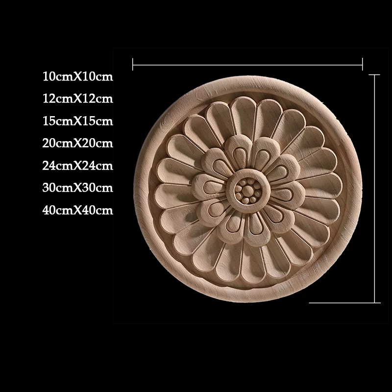 Round Flower Exquisite Carving Natural Wood Appliques Furniture Wooden Mouldings Vintage Unpainted Accessories Decoration Decal