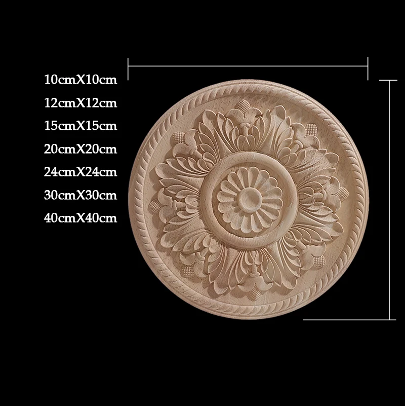 Round Flower Exquisite Carving Natural Wood Appliques Furniture Wooden Mouldings Vintage Unpainted Accessories Decoration Decal