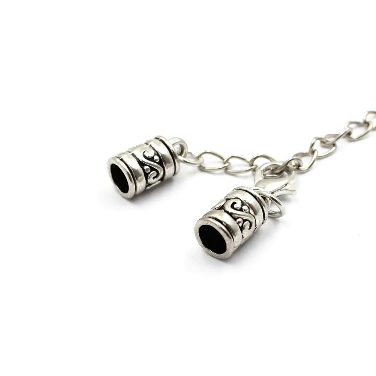 Fit 5mm Hole Fashion Zinc Alloy Cord End Caps For Necklace Bracelet Connectors Clasp DIY Accessories Length: 44mm+50mm 10sets