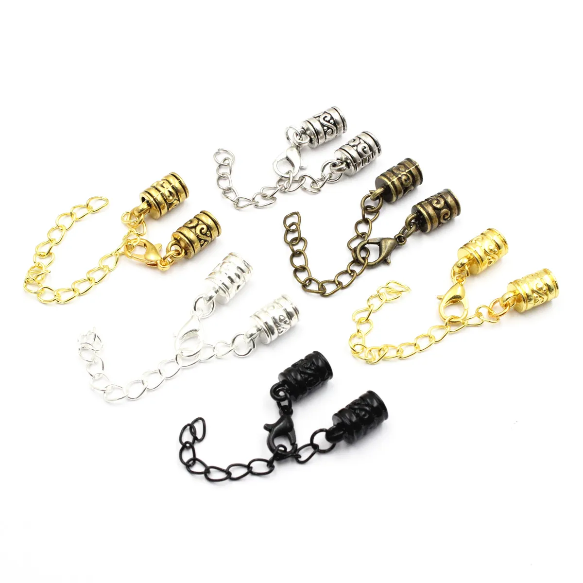Fit 5mm Hole Fashion Zinc Alloy Cord End Caps For Necklace Bracelet Connectors Clasp DIY Accessories Length: 44mm+50mm 10sets