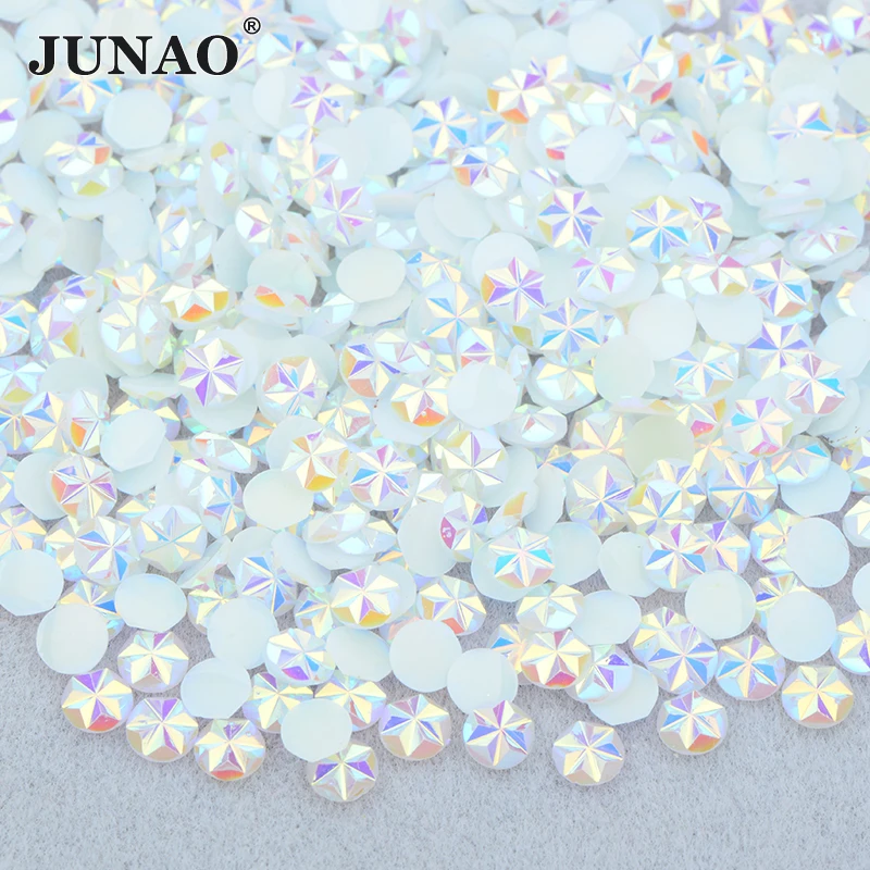 JUNAO 500pcs 5mm Mix Color Flowers Resin Nail Rhinestones Jelly AB Crystal Flatback Nail Stickers for Face Nail Art Decoration