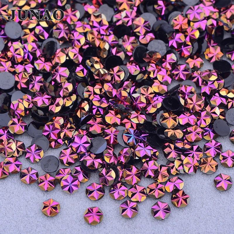 JUNAO 500pcs 5mm Mix Color Flowers Resin Nail Rhinestones Jelly AB Crystal Flatback Nail Stickers for Face Nail Art Decoration