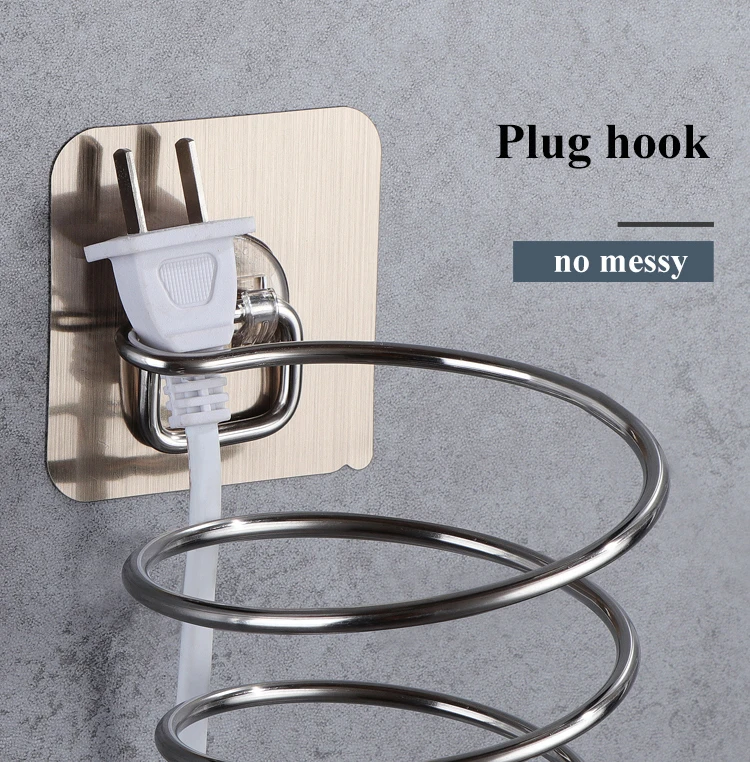 Bathroom Hair Dryer Holder Blower Home Organizer Adhesive Wall Mounted Nail Free No Trace Stickers Hair Care Dryer Storage Rack