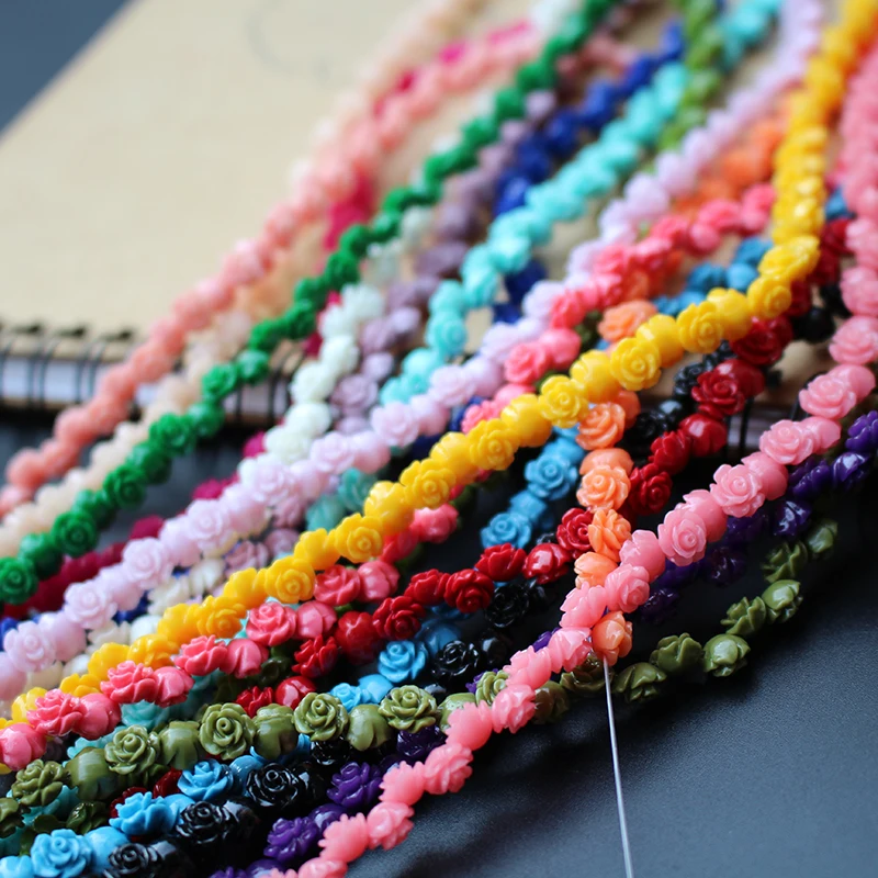 50pcs/Lot 6mm Artificial Coral Beads Cabochon Camelia Flower Shape Multi-Color Fashion Beads for Jewelry Making DIY Accessories