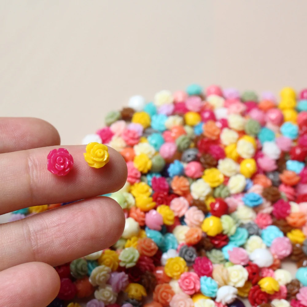 50pcs/Lot 6mm Artificial Coral Beads Cabochon Camelia Flower Shape Multi-Color Fashion Beads for Jewelry Making DIY Accessories