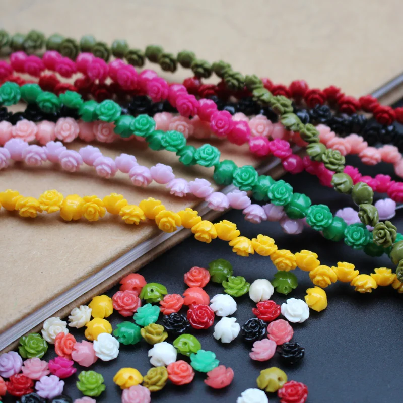 50pcs/Lot 6mm Artificial Coral Beads Cabochon Camelia Flower Shape Multi-Color Fashion Beads for Jewelry Making DIY Accessories