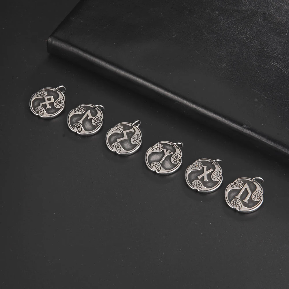 Dropshipping 1pcs Odin Runes Nordic Letter DIY Handmade Charms for Jewelry Stainless Steel Futhark Futhorc Pendants Making Bulk
