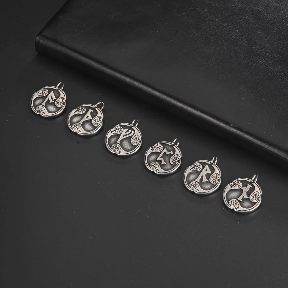 Dropshipping 1pcs Odin Runes Nordic Letter DIY Handmade Charms for Jewelry Stainless Steel Futhark Futhorc Pendants Making Bulk