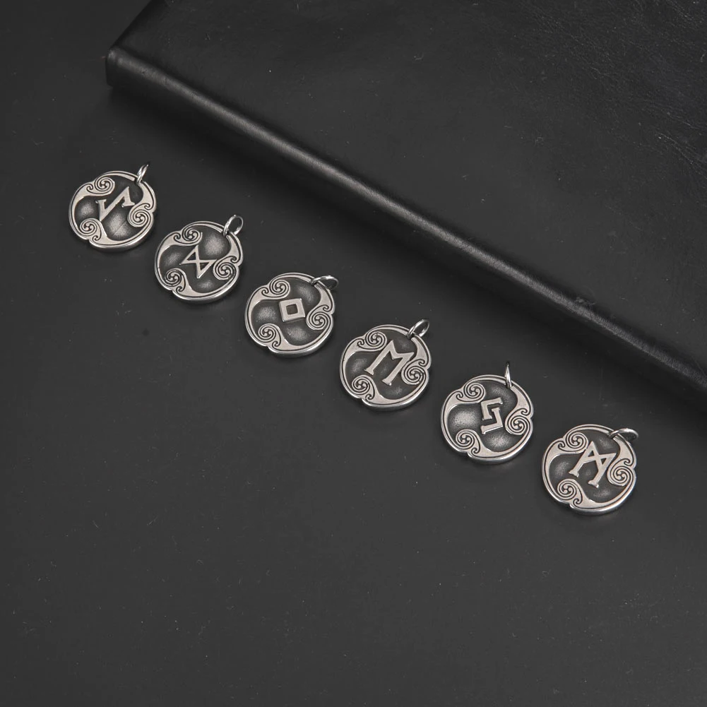 Dropshipping 1pcs Odin Runes Nordic Letter DIY Handmade Charms for Jewelry Stainless Steel Futhark Futhorc Pendants Making Bulk