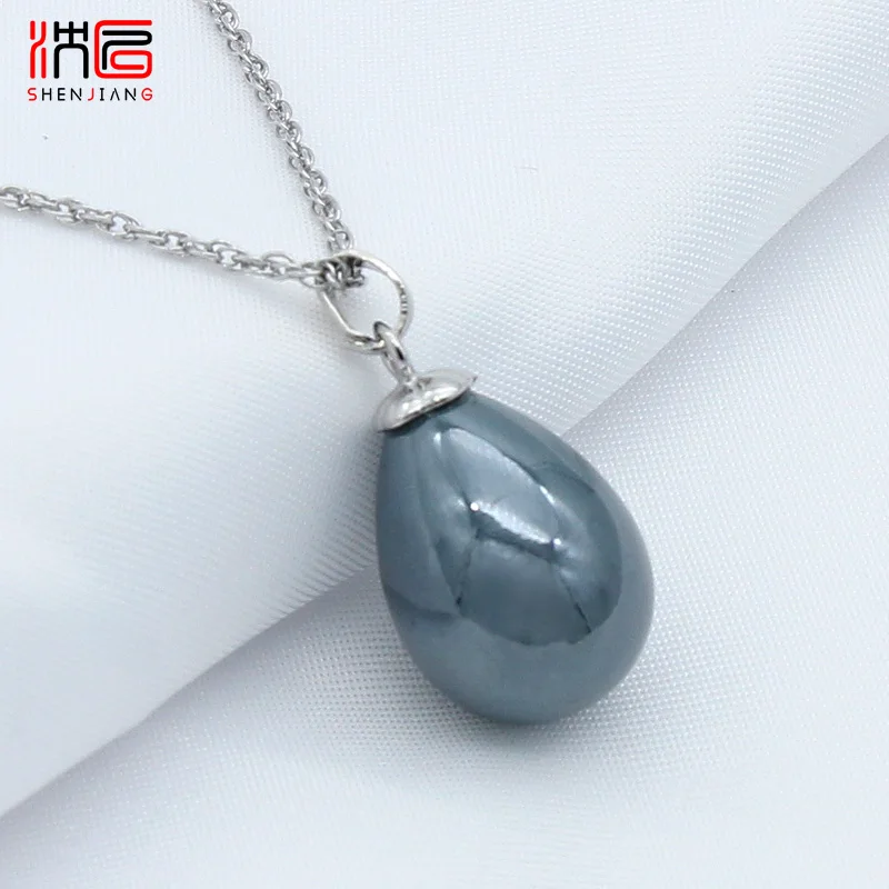 SHENJIANG Fashion Elegant 585 Rose Gold Color Water Drop Simulated Pearl Pendant Necklace For Women Wedding Party Jewelry