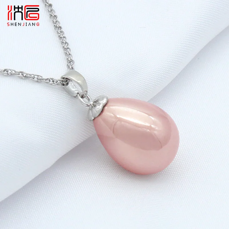 SHENJIANG Fashion Elegant 585 Rose Gold Color Water Drop Simulated Pearl Pendant Necklace For Women Wedding Party Jewelry