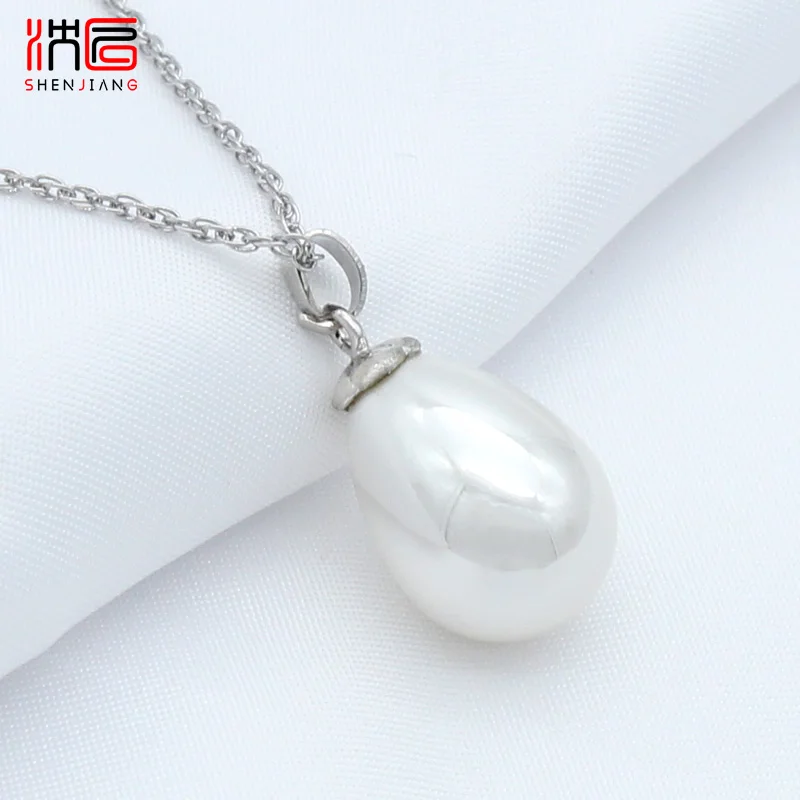 SHENJIANG Fashion Elegant 585 Rose Gold Color Water Drop Simulated Pearl Pendant Necklace For Women Wedding Party Jewelry