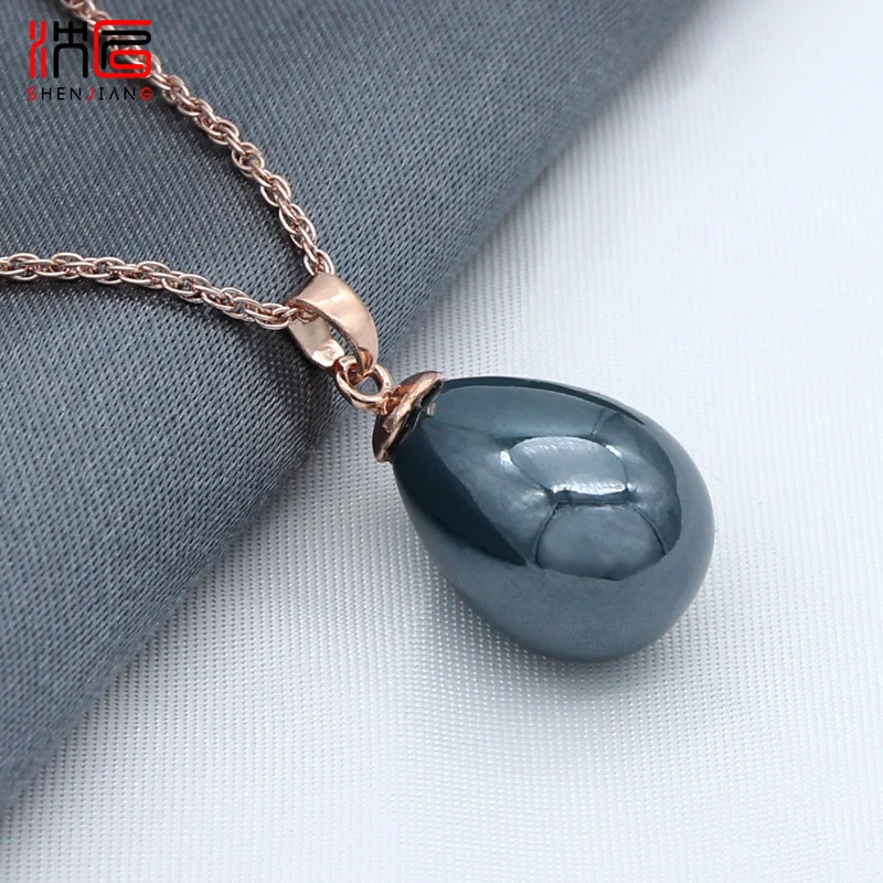 SHENJIANG Fashion Elegant 585 Rose Gold Color Water Drop Simulated Pearl Pendant Necklace For Women Wedding Party Jewelry