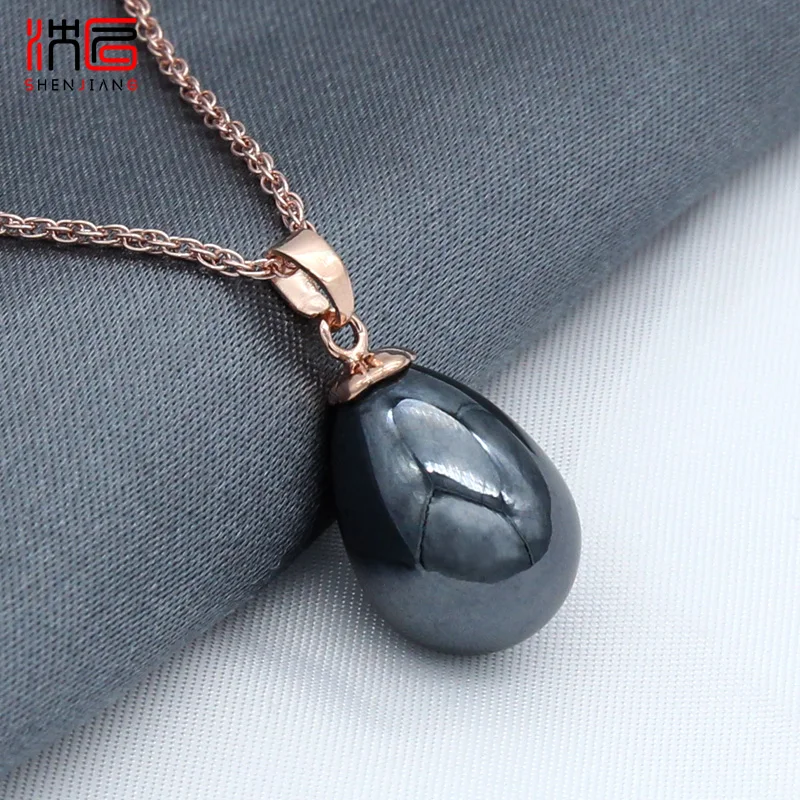 SHENJIANG Fashion Elegant 585 Rose Gold Color Water Drop Simulated Pearl Pendant Necklace For Women Wedding Party Jewelry