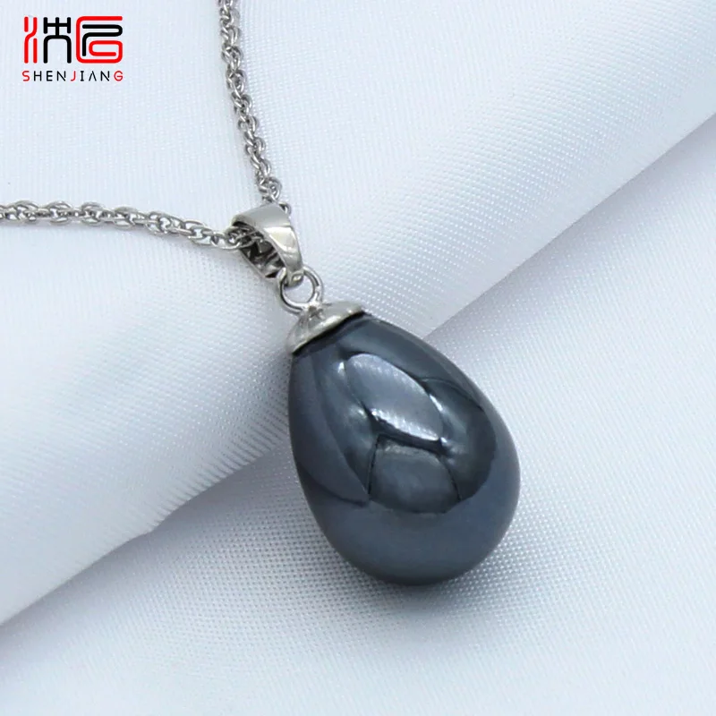 SHENJIANG Fashion Elegant 585 Rose Gold Color Water Drop Simulated Pearl Pendant Necklace For Women Wedding Party Jewelry