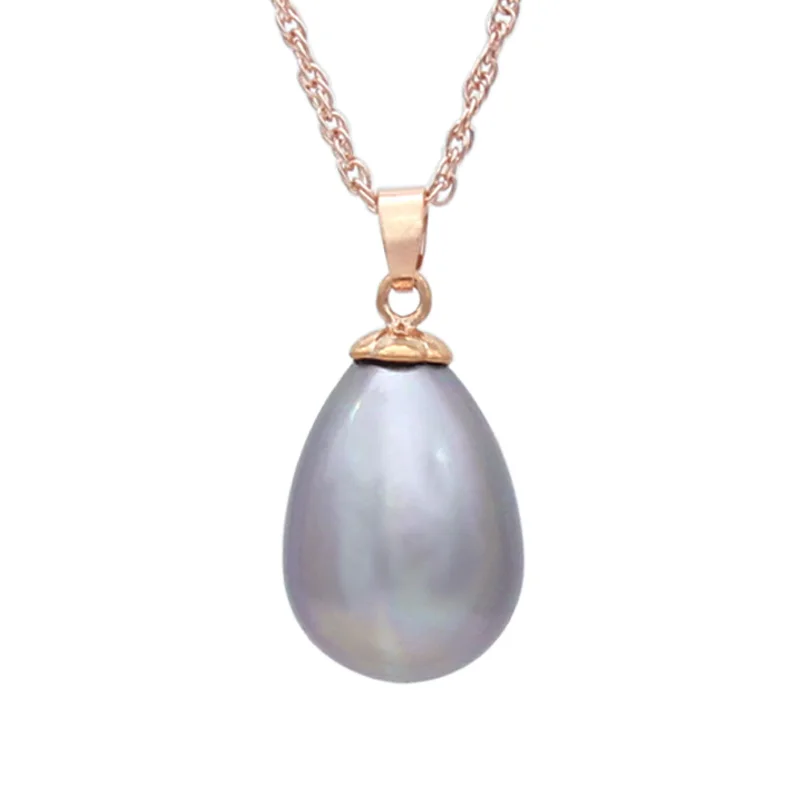 SHENJIANG Fashion Elegant 585 Rose Gold Color Water Drop Simulated Pearl Pendant Necklace For Women Wedding Party Jewelry