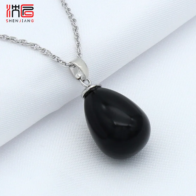 SHENJIANG Fashion Elegant 585 Rose Gold Color Water Drop Simulated Pearl Pendant Necklace For Women Wedding Party Jewelry