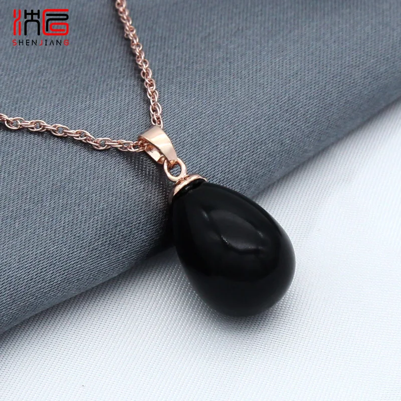 SHENJIANG Fashion Elegant 585 Rose Gold Color Water Drop Simulated Pearl Pendant Necklace For Women Wedding Party Jewelry