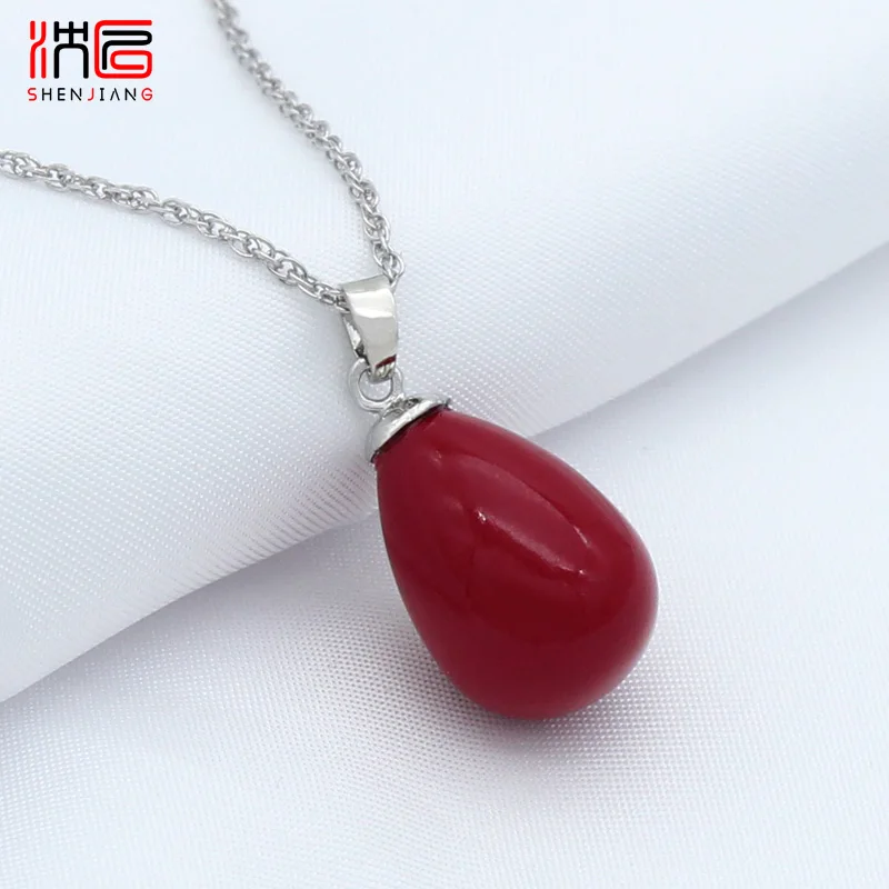SHENJIANG Fashion Elegant 585 Rose Gold Color Water Drop Simulated Pearl Pendant Necklace For Women Wedding Party Jewelry