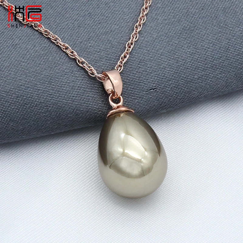 SHENJIANG Fashion Elegant 585 Rose Gold Color Water Drop Simulated Pearl Pendant Necklace For Women Wedding Party Jewelry