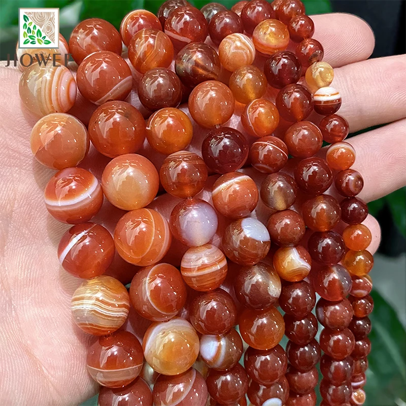 Red Banded Lace Agates Round Beads Diy Charms Bracelet Necklace Natural Stone for Jewelry Making 15" Strand 4/6/8/10/12/14mm