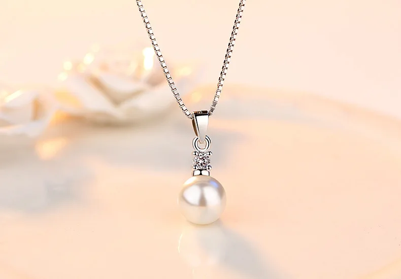 925 Sterling Silver New Ladies Fashion Jewelry High Quality Crystal Zircon Pearl Round Pendant Necklaces For Women Length 45CM