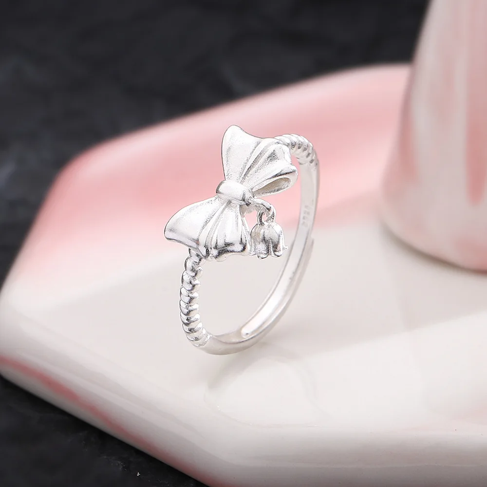 VENTFILLE 925 Sterling Silver Ring for Women Girl Gift Flower Bow Love Combination Ins Niche Jewelry Dropship Wholesale