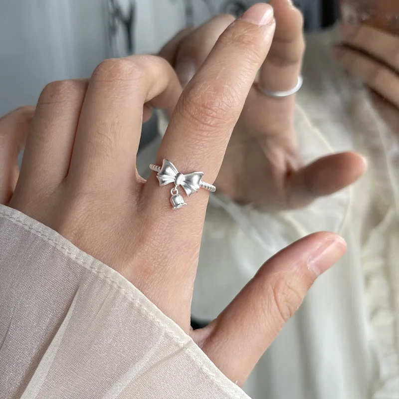 VENTFILLE 925 Sterling Silver Ring for Women Girl Gift Flower Bow Love Combination Ins Niche Jewelry Dropship Wholesale