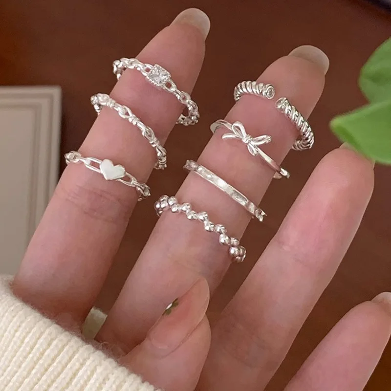 VENTFILLE 925 Sterling Silver Ring for Women Girl Gift Flower Bow Love Combination Ins Niche Jewelry Dropship Wholesale