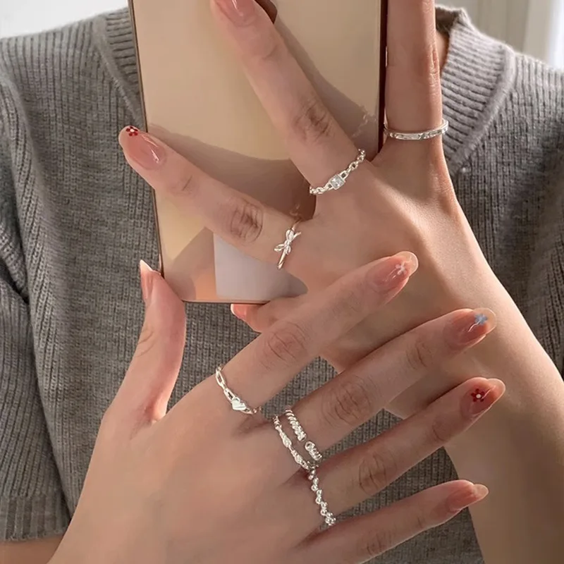 VENTFILLE 925 Sterling Silver Ring for Women Girl Gift Flower Bow Love Combination Ins Niche Jewelry Dropship Wholesale