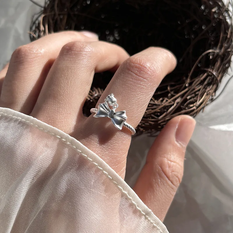 VENTFILLE 925 Sterling Silver Ring for Women Girl Gift Flower Bow Love Combination Ins Niche Jewelry Dropship Wholesale