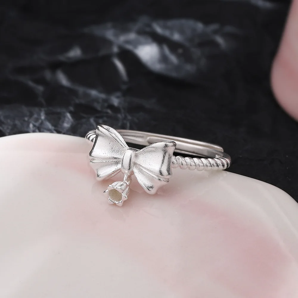 VENTFILLE 925 Sterling Silver Ring for Women Girl Gift Flower Bow Love Combination Ins Niche Jewelry Dropship Wholesale