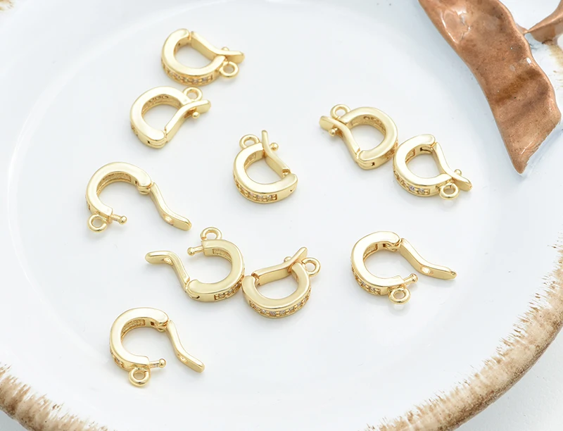 18K Gold Accessories Buckles for Jewelry Bracelet Cubic Zircon Clasps Hooks DIY Woman Jewelry Findings Making